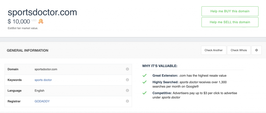 Domain value of sportsdoctor.com